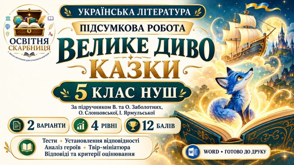 Головне зображення розробки: Підсумкова робота з української літератури «Велике диво казки» для 5 класу НУШ за підручником В. Заболотного