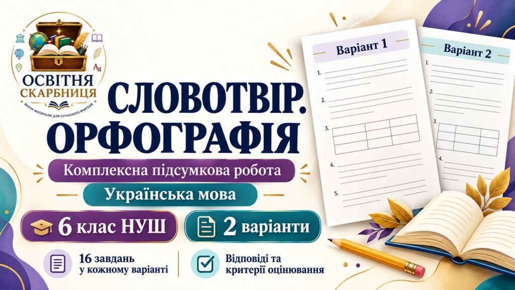 Головне зображення розробки: Комплексна підсумкова робота з української мови на тему «Словотвір. Орфографія». 6 клас НУШ
