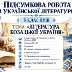 ПІДСУМКОВА РОБОТА З УКРАЇНСЬКОЇ ЛІТЕРАТУРИ — 8 КЛАС НУШ Тема: «Література козацької України». Підручник: О.Калинич