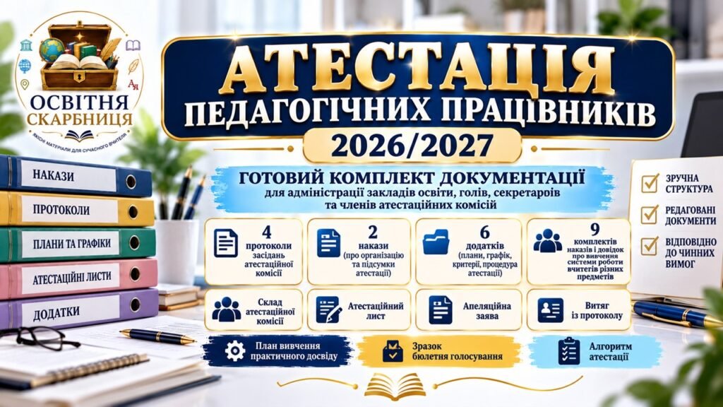Головне зображення розробки: Атестація педагогічних працівників 2026/2027 навчальний рік. Комплект документаціів