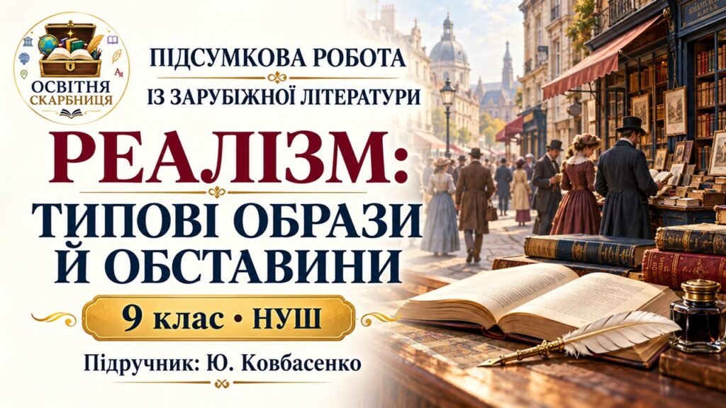 Головне зображення розробки: ПІДСУМКОВА РОБОТА ІЗ ЗАРУБІЖНОЇ ЛІТЕРАТУРИ. Тема «Реалізм: типові образи й обставини» 9 клас НУШ. Підручник: Ю.Ковбасенко