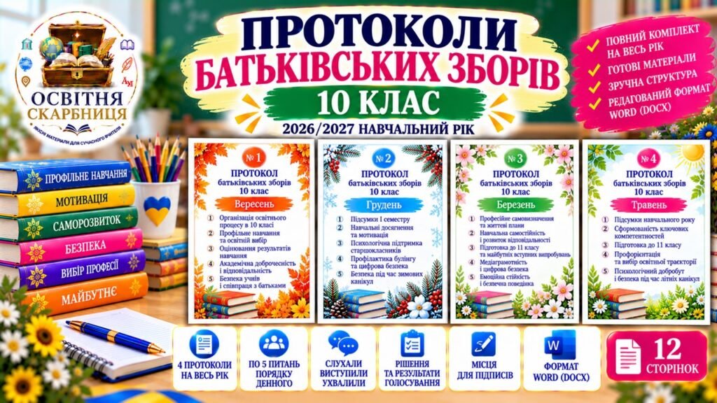 Головне зображення розробки: ПРОТОКОЛИ БАТЬКІВСЬКИХ ЗБОРІВ — 10 КЛАС | 2026/2027