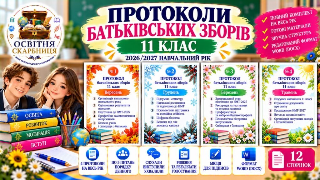 Головне зображення розробки: ПРОТОКОЛИ БАТЬКІВСЬКИХ ЗБОРІВ — 11 КЛАС | 2026/2027