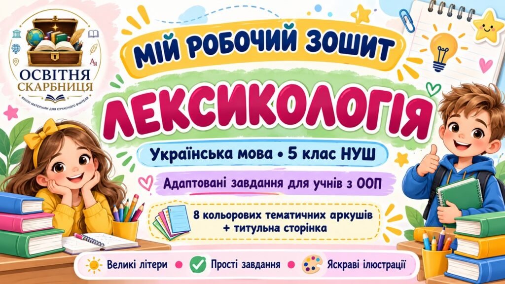 Головне зображення розробки: Адаптовані завдання для учнів з ООП з теми: “Лексикологія”. 5 клас НУШ (8 аркушів)