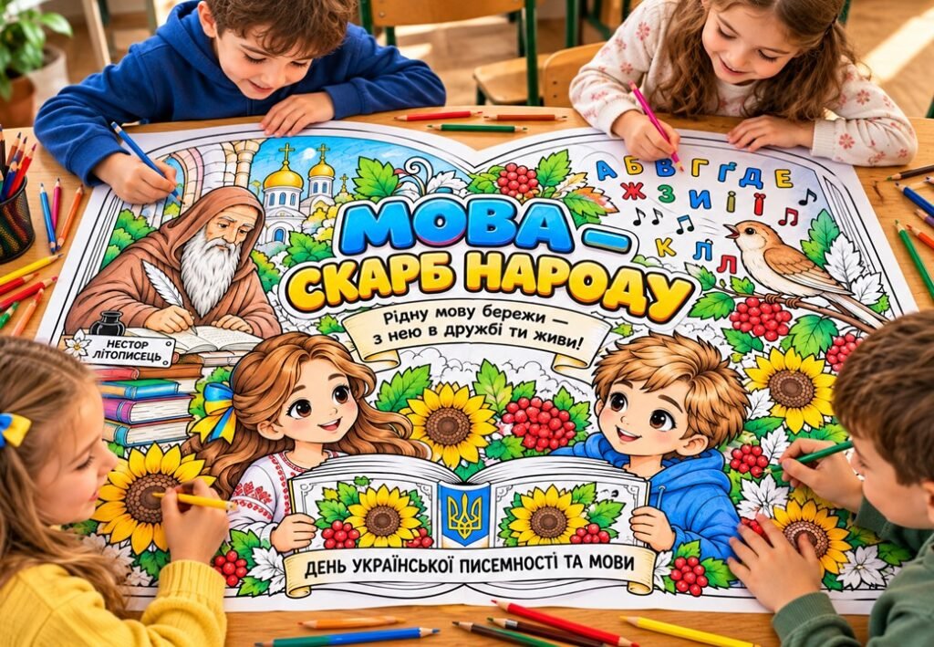 Головне зображення розробки: Мегарозмальовка «МОВА — СКАРБ НАРОДУ» до Дня української писемності та мови.