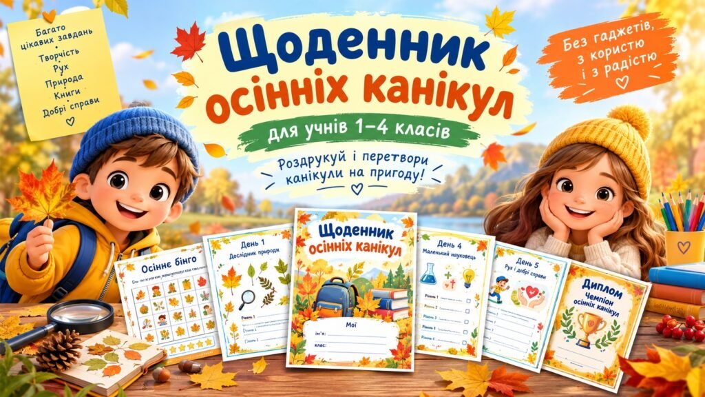 Головне зображення розробки: Щоденник осінніх канікул для учнів 1–4 класів – роздрукуй і перетвори канікули на пригоду!