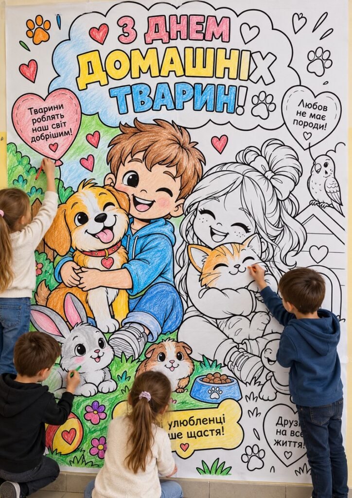 Головне зображення розробки: 🐾🐶🐱 Велика розмальовка до Дня домашніх тварин 1, 4, 9, 16, 25 аркушів