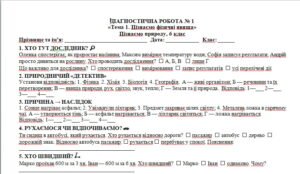 Діагностична робота №1 «Тема 1. Пізнаємо фізичні явища» з пізнаємо природу, 6 клас | Фізичні явища | НУШ