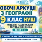 Географія 9 клас НУШ | Робочі аркуші та контрольні роботи | Розділ ІІ «Національна і світова економіка» | Теми 1–4 | С. Запотоцький та співавтори, 202