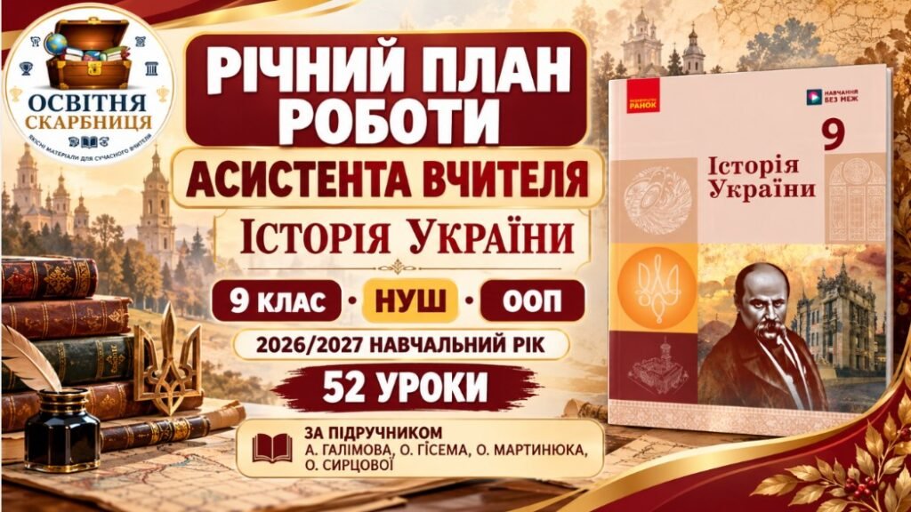 Головне зображення розробки: Річний план роботи асистента вчителя з історії України. 9 клас НУШ. Галімов. 2026/2027