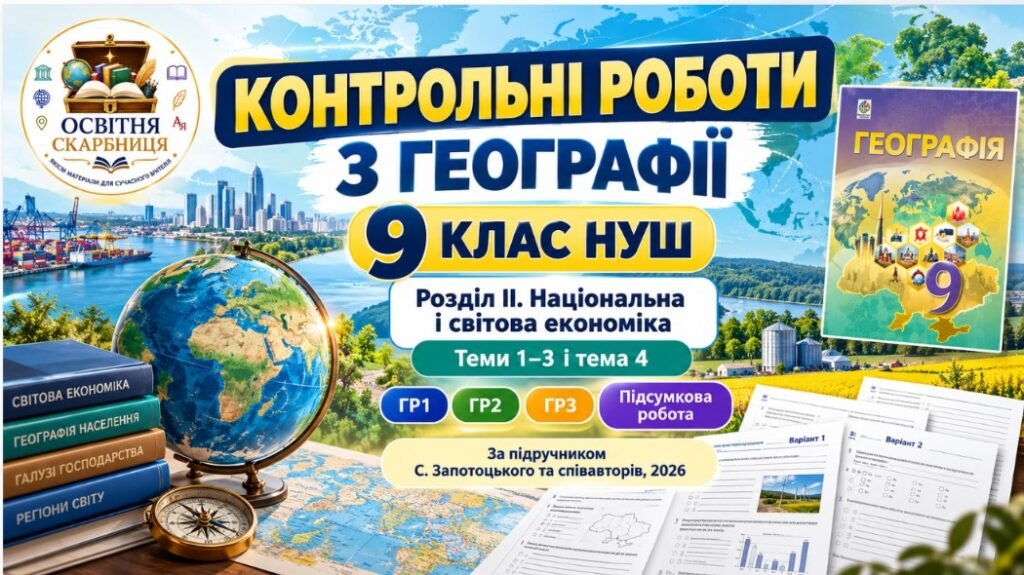 Головне зображення розробки: Географія 9 клас НУШ | Комплексні контрольні роботи ГР1, ГР2, ГР3 та підсумкова контрольна | Розділ ІІ «Національна і світова економіка» | Запотоцький