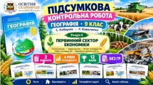 Підсумкова контрольна. Географія 9 клас. Первинний сектор економіки. Кобернік, Коваленко. 2 варіанти, 12 балів, без ГР