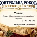 Підсумкова контрольна робота «Народження середньовічної Європи» | Всесвітня історія | 7 клас НУШ | Щупак, Бурлака, Желіба, Піскарьова / Ладиченко, Лук