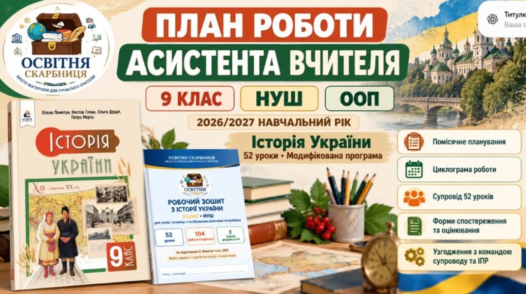 Головне зображення розробки: Річний план роботи асистента вчителя. 9 клас НУШ. 2026/2027. Історія України (ООП)