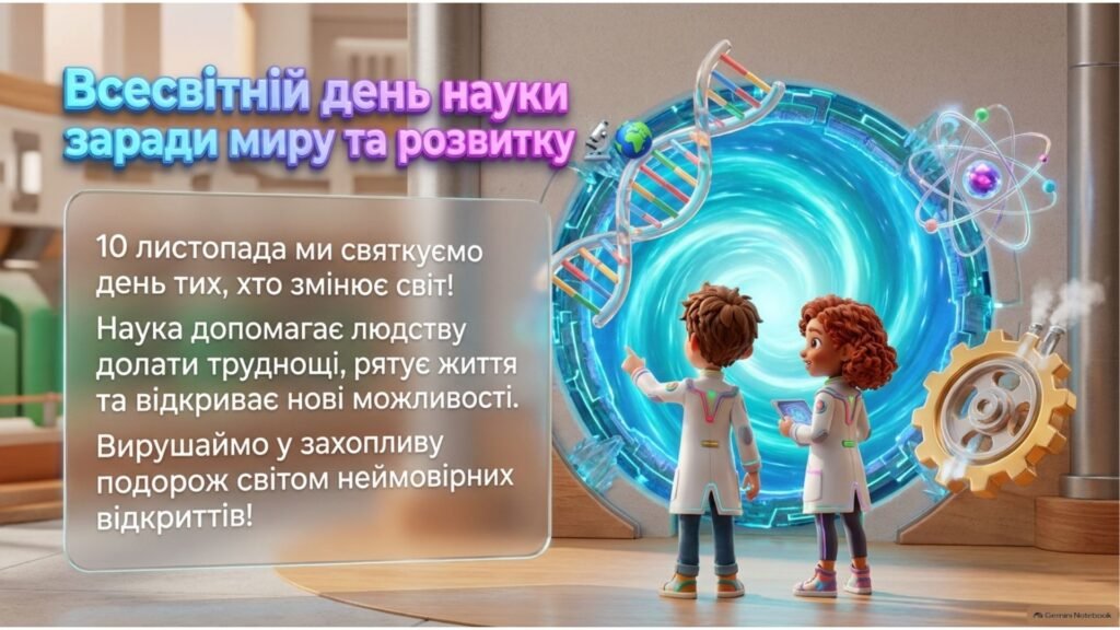 Головне зображення розробки: 🔬🌍 10 листопада — Всесвітній день науки заради миру та розвитку | Анімована інформаційно-ігрова презентація | 44 слайди 🚀🧪