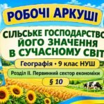Робочі аркуші. Географія 9 клас. Сільське господарство, його значення в сучасному світі. Кобернік, Коваленко. НУШ 2026