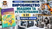 Робочі аркуші з географії. 9 клас НУШ. Урок 24. «Виробництво машин та устаткування». § 22. За підручником С. П. Запотоцького та співавторів (2026)