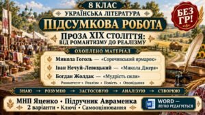 8 клас. Підсумкова (діагностична) робота з укр. л-ри “Проза ХІХ ст.: від романтизму до реалізму”; МНП Яценко; підр. Авраменка; 2 варіанти; БЕЗ ГР!!!