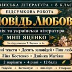 8 клас. Підсумкова (діагностична) робота з укр. л-ри “Заповідь любові: Біблія та українська література”; МНП Яценко; підр. Яценко; 2 варіанти; БЕЗ ГР!