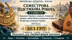 8 клас. Підсумкова (діагностична) робота з укр. л-ри ЗА І СЕМЕСТР; МНП Яценко; підр. Калинич; 2 варіанти; БЕЗ ГР!!!