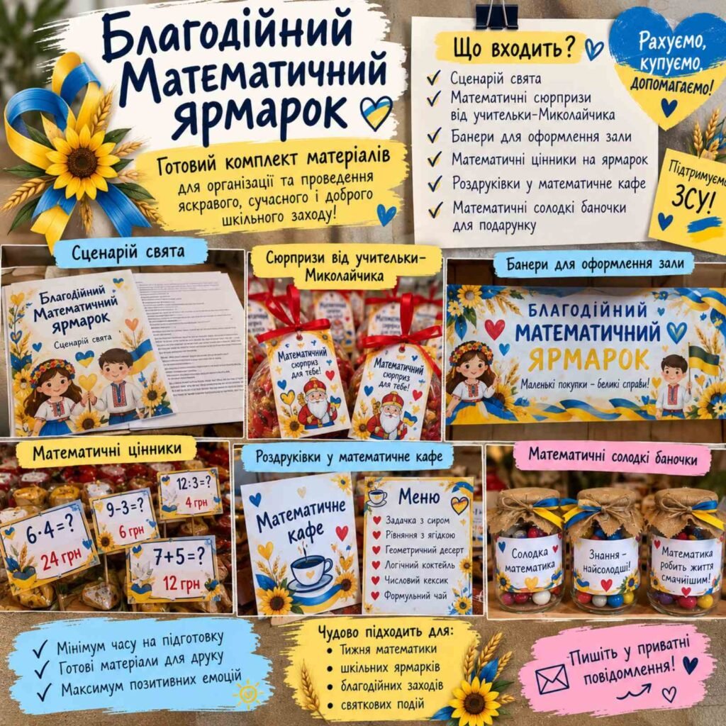 Головне зображення розробки: Благодійний математичний ярмарок «Додаємо добро — множимо підтримку!»