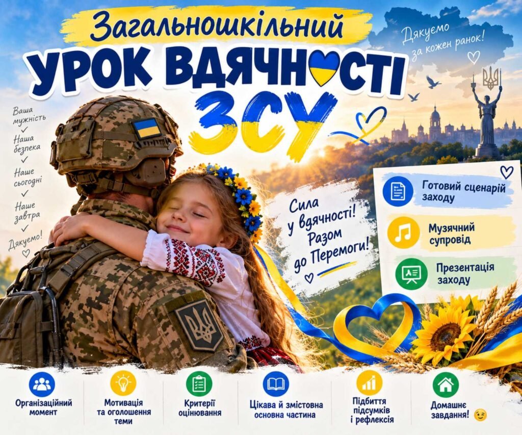 Головне зображення розробки: Загальношкільний урок вдячності ЗСУ “Дякую тобі, воїне-друже!”