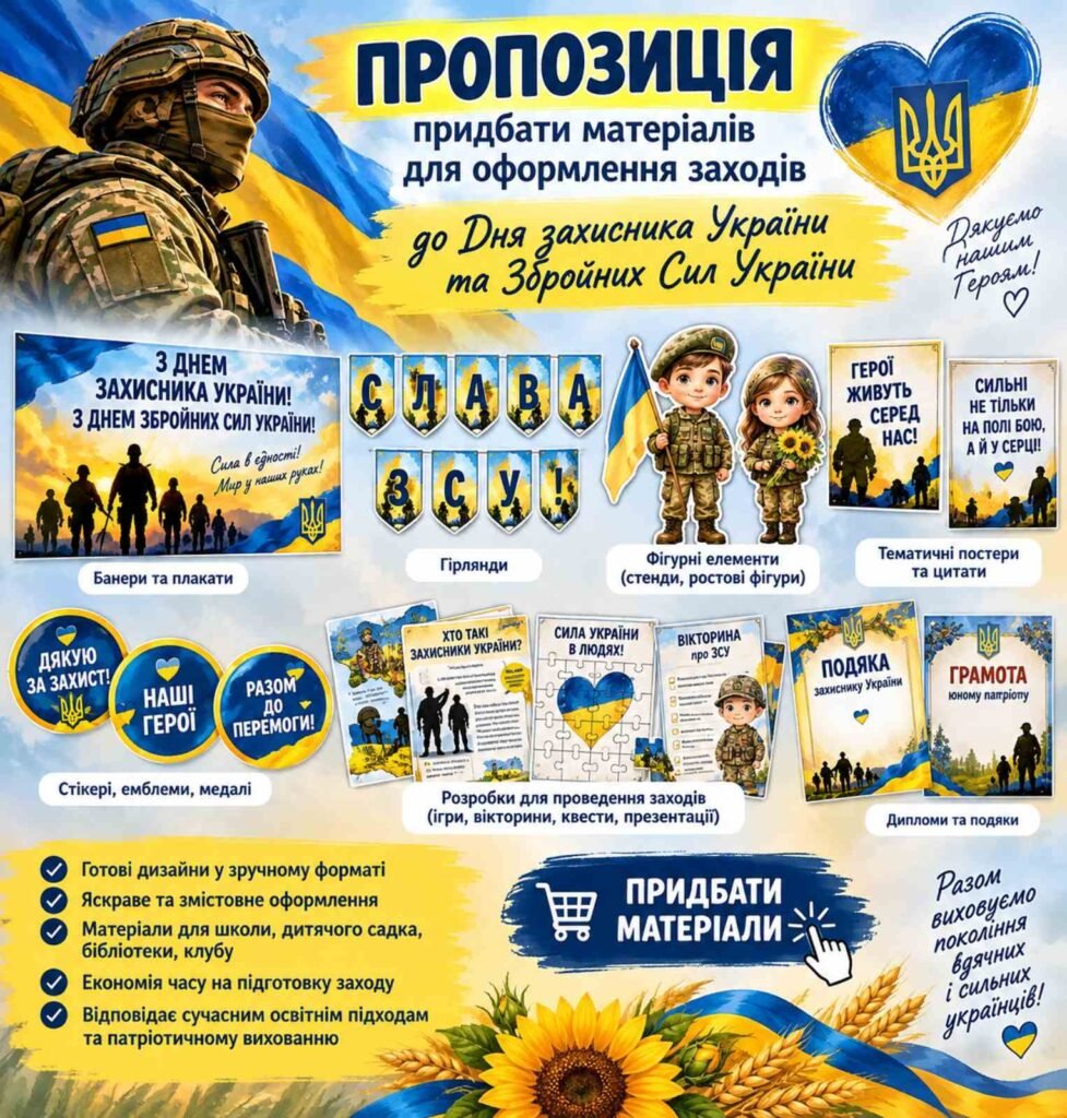 Головне зображення розробки: Матеріали для оформлення заходів до Дня Захисника та ЗСУ
